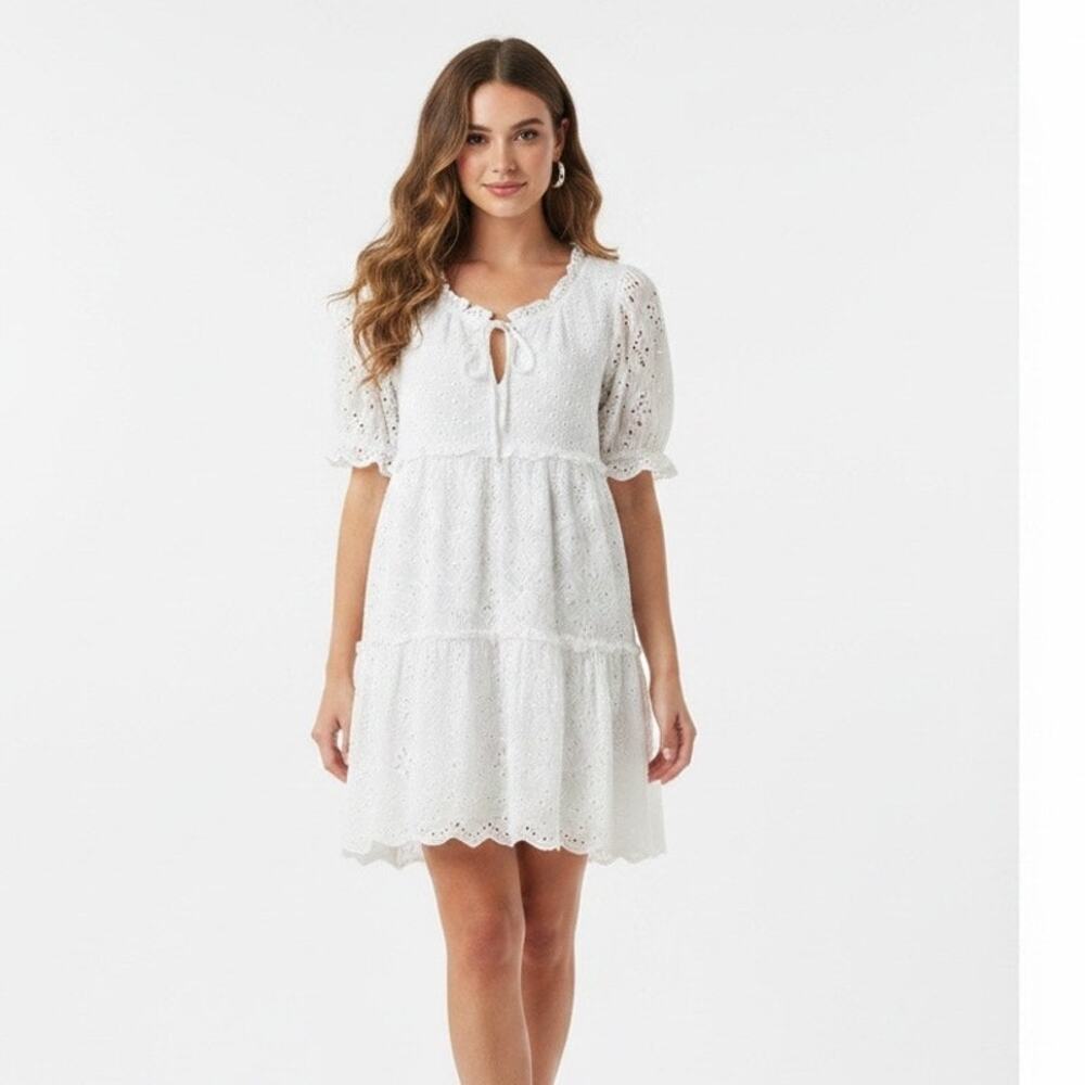 Jacquie The Label White Eyelet Babydoll Mini Dress Cottagecore Large Cotton